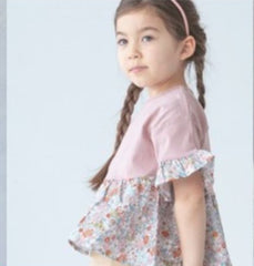 Kids 衫腳floral ruffle T-shirt/ pink-110