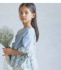 Kids 衫腳floral ruffle T-shirt/ Light Blue-110