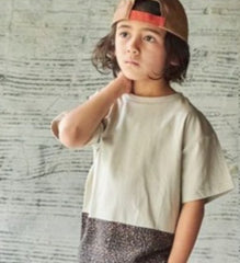 Kids printed hem T-shirt/ beige-90