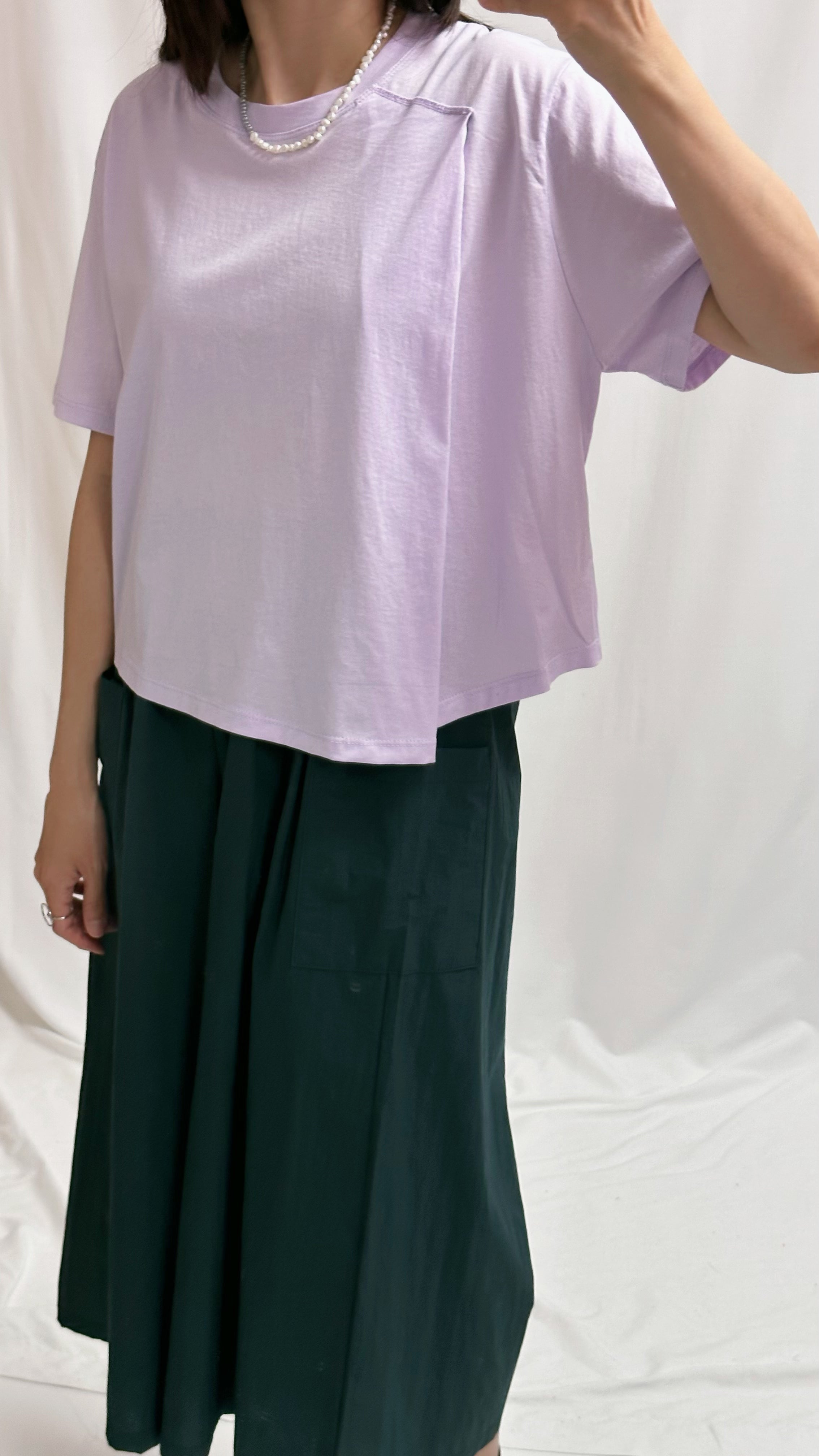 半邊摺疊T-shirt/淺紫