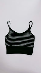 V領間條Bra Top/黑