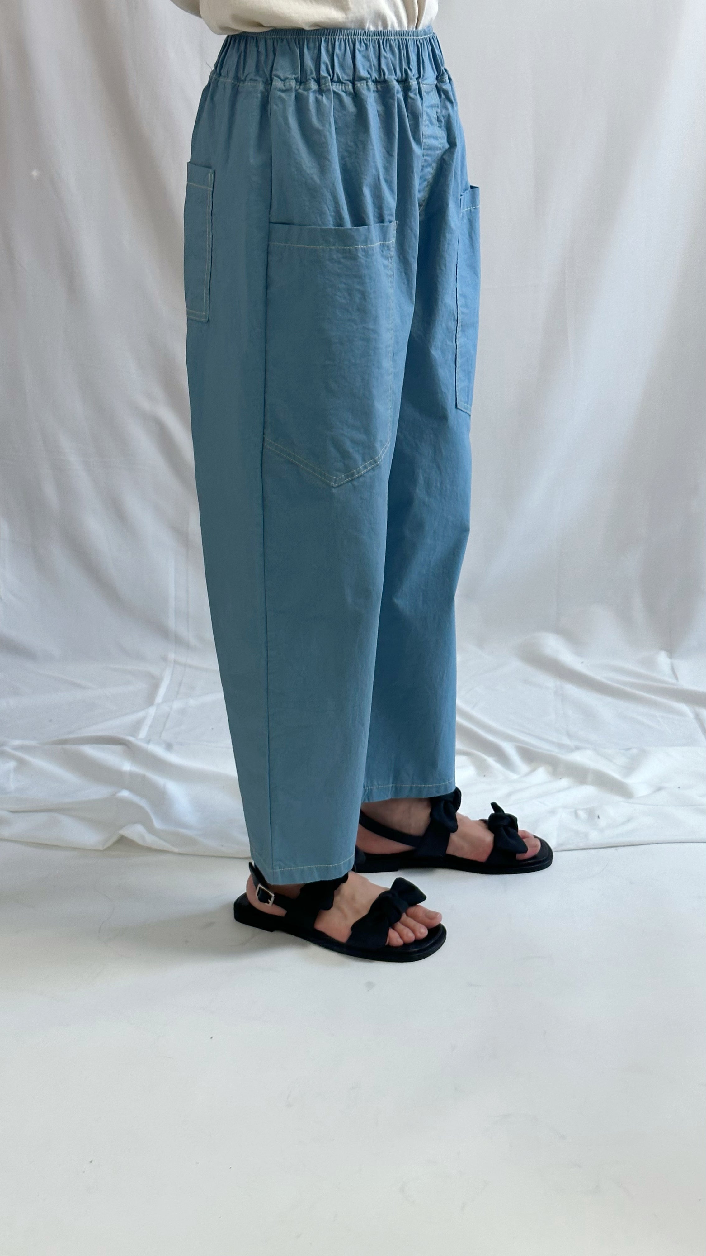 (預購)大袋設計舒適褲/粉藍