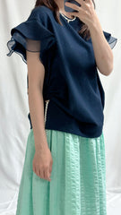 (預購)袖口雙層Ruffle T-shirt/深藍