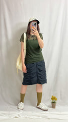 (預購)短袖側縮褶網衫/橄欖