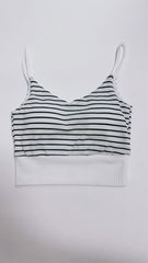 V領間條Bra Top/白