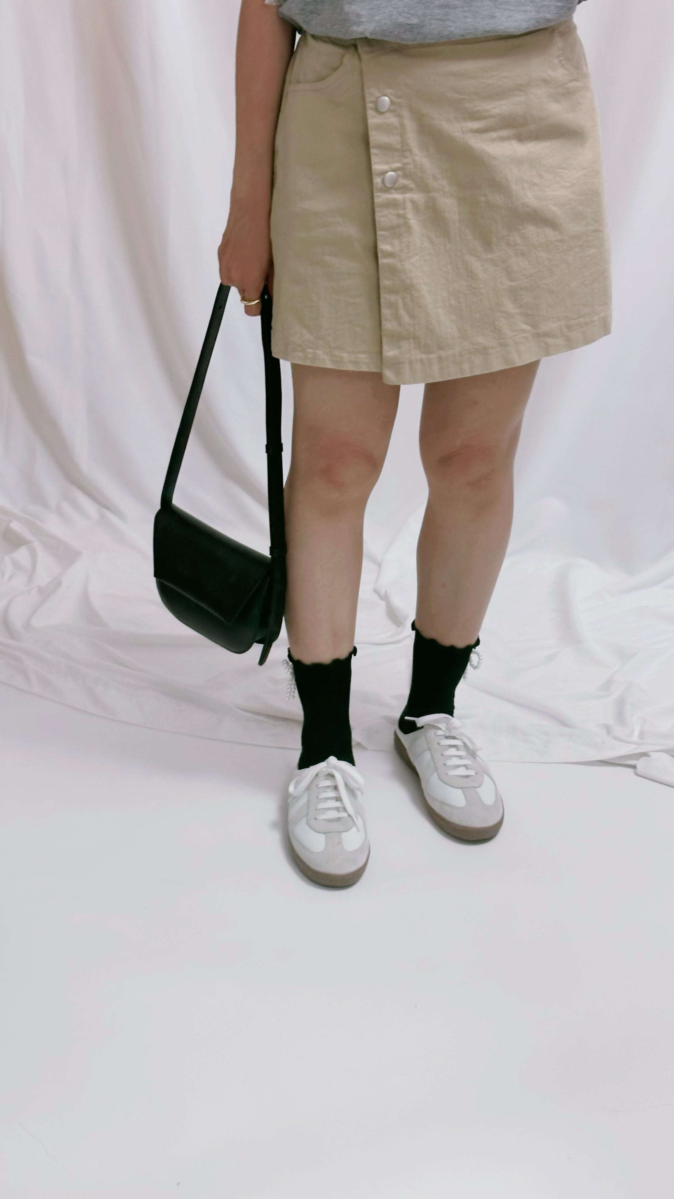 金屬鈕裙褲/杏
