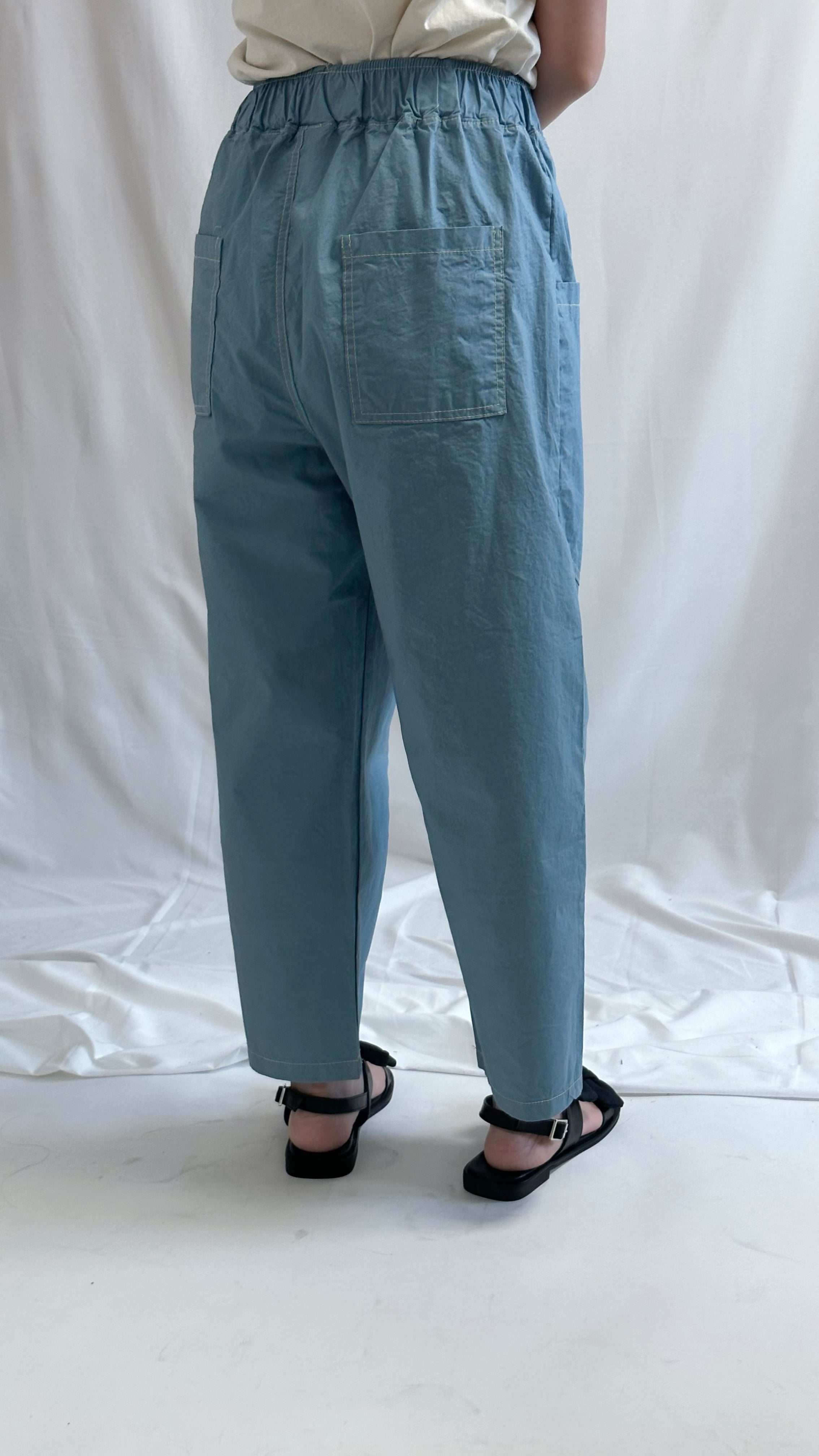 (預購)大袋設計舒適褲/粉藍