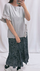 單邊衫腳ruffle T-shirt/灰