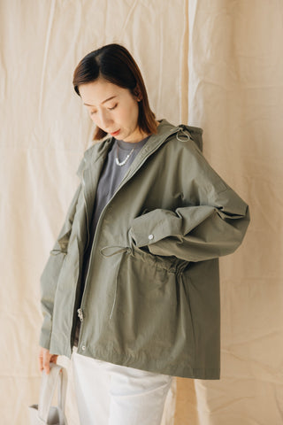 (預購)束腰連帽風褸/軍綠