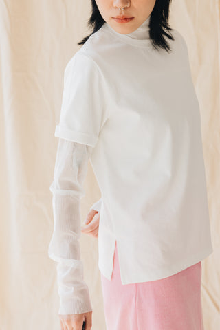摺袖T-Shirt/白