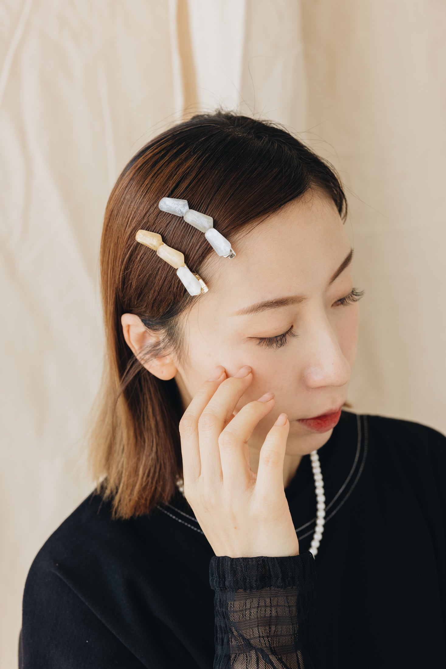 三粒立體髮夾/金