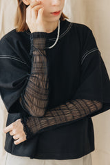 (預購)縮褶網Tee/黑