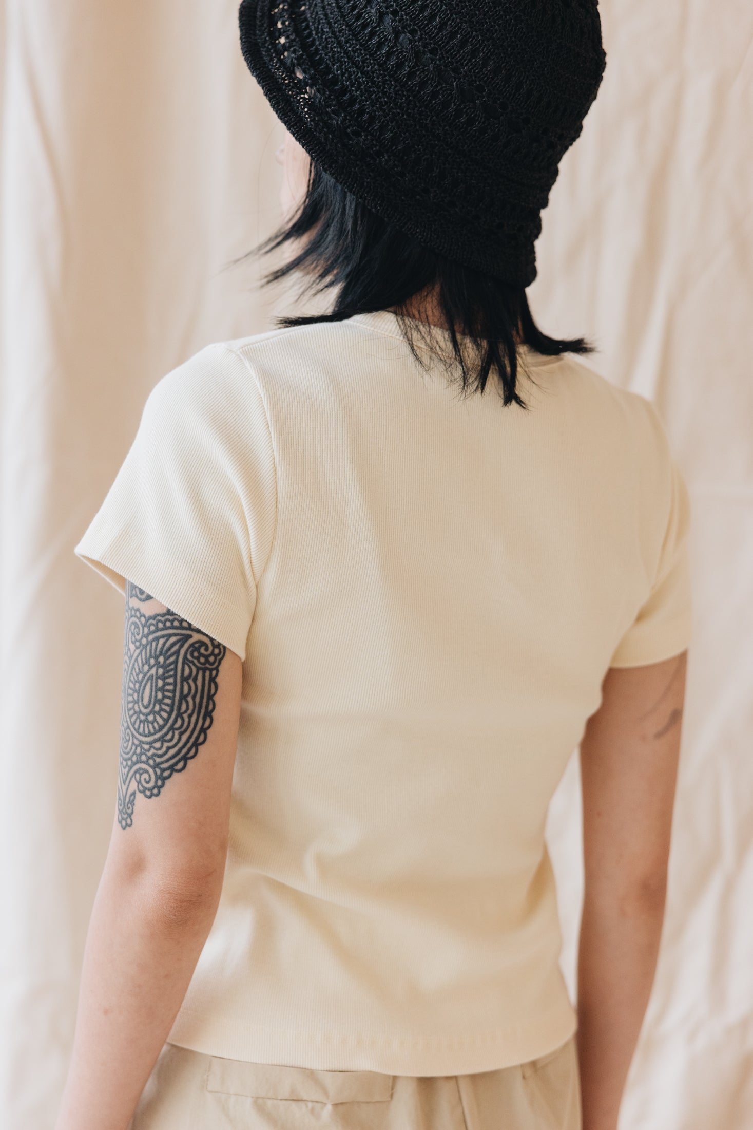 Fitted Rib T-Shirt/粉黃