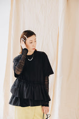 (預購)斜Ruffle腳T-Shirt/黑