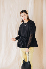 (預購)縮褶網Tee/黑