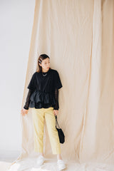 (預購)斜Ruffle腳T-Shirt/黑