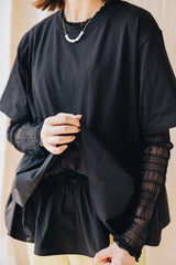 (預購)斜Ruffle腳T-Shirt/黑
