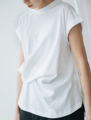 腰立體摺褶T-shirt/白