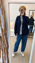 後幅併布cardigan/深藍