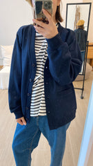 後幅併布cardigan/深藍