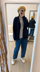 後幅併布cardigan/深藍